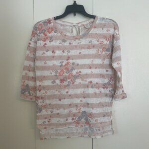 XS Lauren Conrad ¾ Sleeves Pink and White Striped Knit Floral Shirt